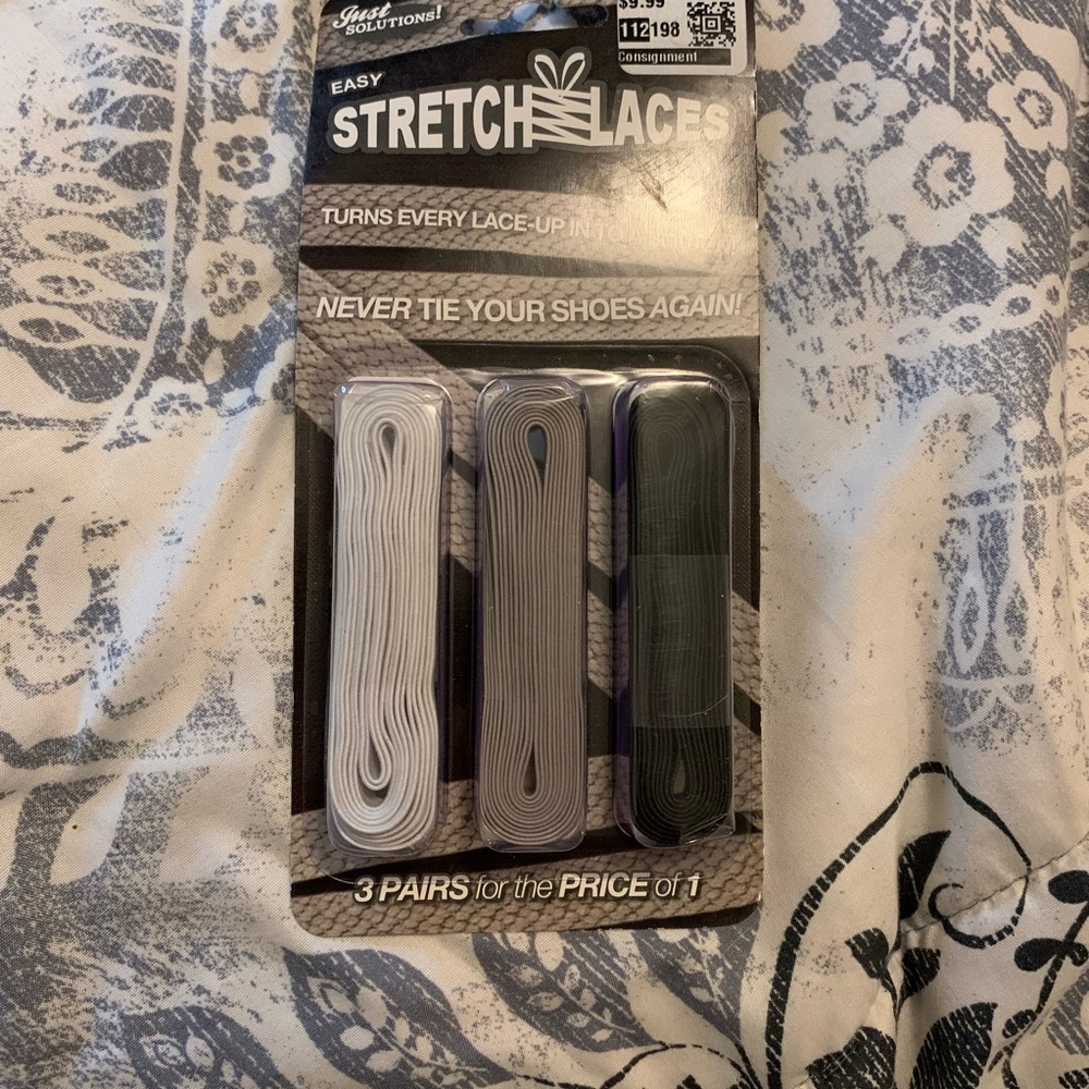 🌼 Easy Stretch Laces Adult NIP New Black White Gray